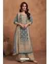 Grey Heavy Silk Designer Palazzo Suit