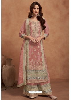 Peach Heavy Silk Designer Palazzo Suit