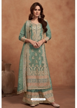 Green Heavy Silk Designer Palazzo Suit