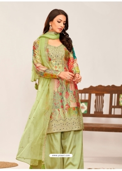 Pista Green Heavy Premium Chinon Designer Salwar Suit