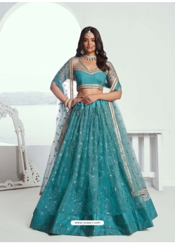 Teal Butterfly Net Designer Lehenga Choli