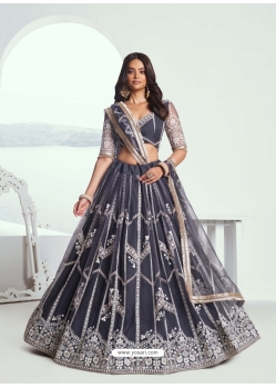 Dark Grey Butterfly Net Designer Lehenga Choli