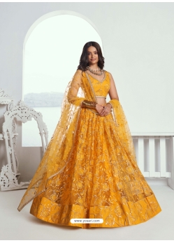 Yellow Butterfly Net Designer Lehenga Choli