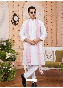 Off White Art Silk Kurta Pajama