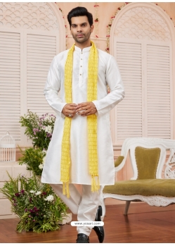 Cream Art Silk Kurta Pajama