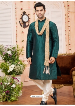 Dark Green Art Silk Kurta Pajama