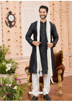 Black Art Silk Kurta Pajama