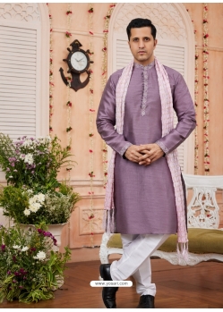 Mauve Art Banarasi Silk Kurta Pajama