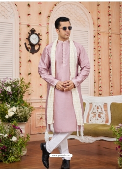 Dusty Pink Art Banarasi Silk Kurta Pajama