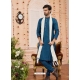 Teal Blue Art Banarasi Silk Kurta Pajama