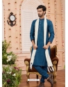 Teal Blue Art Banarasi Silk Kurta Pajama