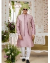 Dusty Pink Art Banarasi Silk Designer Kurta Pajama With Jacket