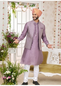 Stylish Designer Kurta Pajama With Jacket In Mauve