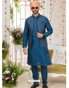 Teal Blue Art Banarasi Silk Designer Kurta Pajama With Jacket