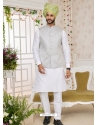 Decent White Designer Kurta Pajama With Jacket