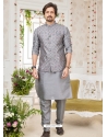 Grey Art Banarasi Silk Designer Kurta Pajama With Jacket