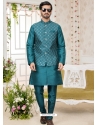 Teal Art Banarasi Silk Designer Kurta Pajama With Jacket