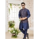 Blue Art Banarasi Silk Designer Kurta Pajama With Jacket