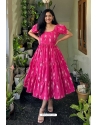 Rani Pink Premium Festive Wear Readymade Chanderi Gown