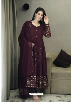 Modern Wine Designer Readymade Heavy Anarkali Suit