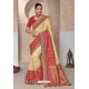 Cream And Red Pure Kanjivaram Designer Saree