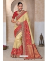 Cream And Red Pure Kanjivaram Designer Saree