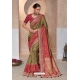 Brown And Red Pure Kanjivaram Designer Saree