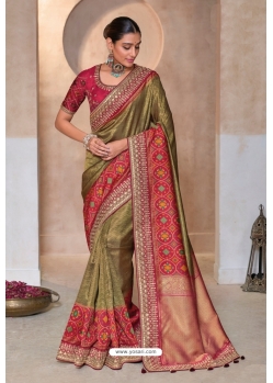 Brown And Red Pure Kanjivaram Designer Saree