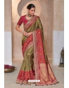 Brown And Red Pure Kanjivaram Designer Saree