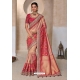 Peach And Red Pure Kanjivaram Designer Saree