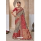 Grey And Red Pure Kanjivaram Designer Saree