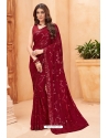 Maroon Faux Blooming Georgette Designer Party Wear Saree