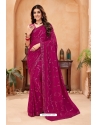 Wine Faux Blooming Georgette Designer Party Wear Saree