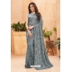 Grey Faux Blooming Georgette Designer Party Wear Saree