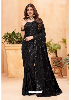 Black Faux Blooming Georgette Designer Party Wear Saree