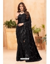 Black Faux Blooming Georgette Designer Party Wear Saree