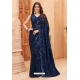 Navy Blue Faux Blooming Georgette Designer Party Wear Saree