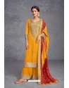 Stylish Yellow Heavy Chinon Silk Designer Suit