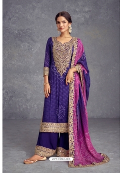 Beautiful Purple Heavy Chinon Silk Designer Suit