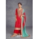 Pretty Red Heavy Chinon Silk Designer Suit