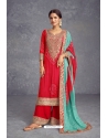 Pretty Red Heavy Chinon Silk Designer Suit