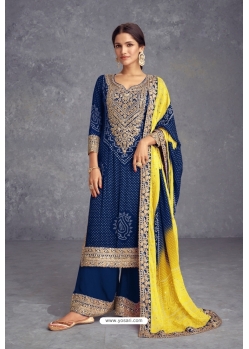 Navy Blue Heavy Chinon Silk Designer Suit