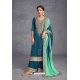 Trendy Teal Heavy Chinon Silk Designer Suit