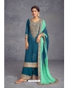 Trendy Teal Heavy Chinon Silk Designer Suit