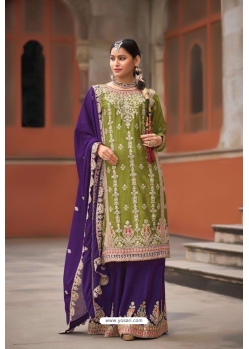 Green And Purple Heavy Designer Palazzo Salwar Suit