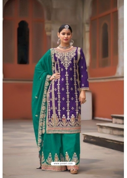 Purple And Mint Heavy Designer Palazzo Salwar Suit