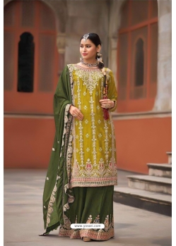 Mustard And Green Heavy Designer Palazzo Salwar Suit