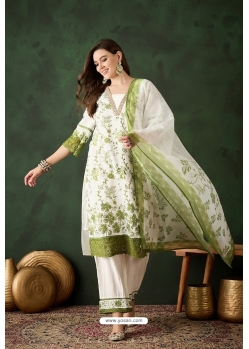 White And Green Trendy Designer Readymade Suit