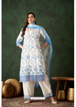 White And Blue Trendy Designer Readymade Suit