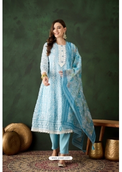 Sky Blue Organza Designer Readymade Suit